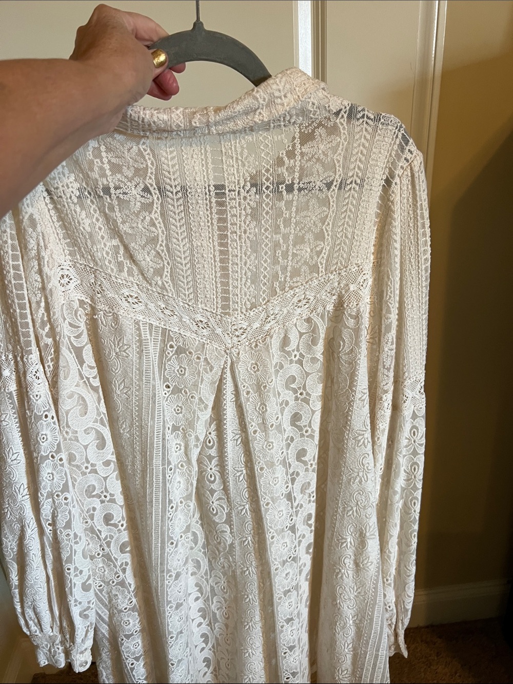 Lace Panel Button-Front Blouse in Cream - Picture 2 of 2